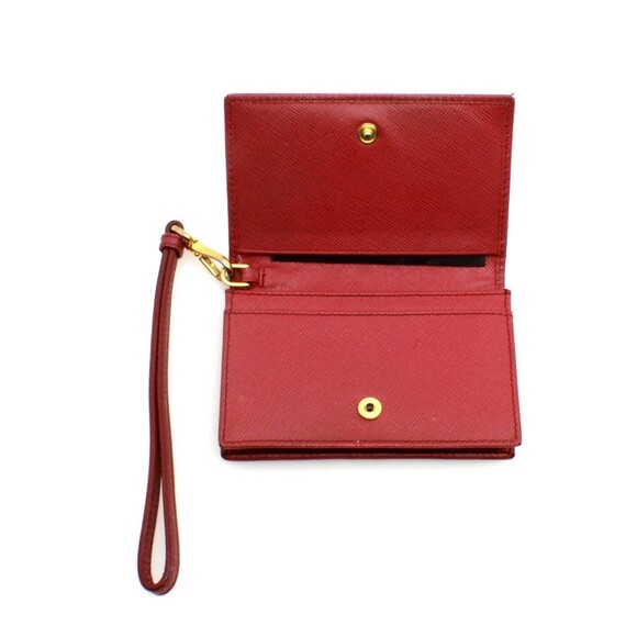 Prada Soffiano Red Leather Credit Card Holder With Hand Strap - Picture 5 of 7